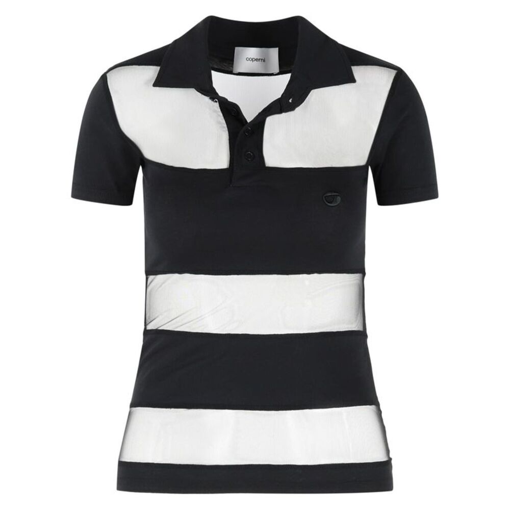 Coperni 'Striped' Black Cotton Blend Polo Shirt Women